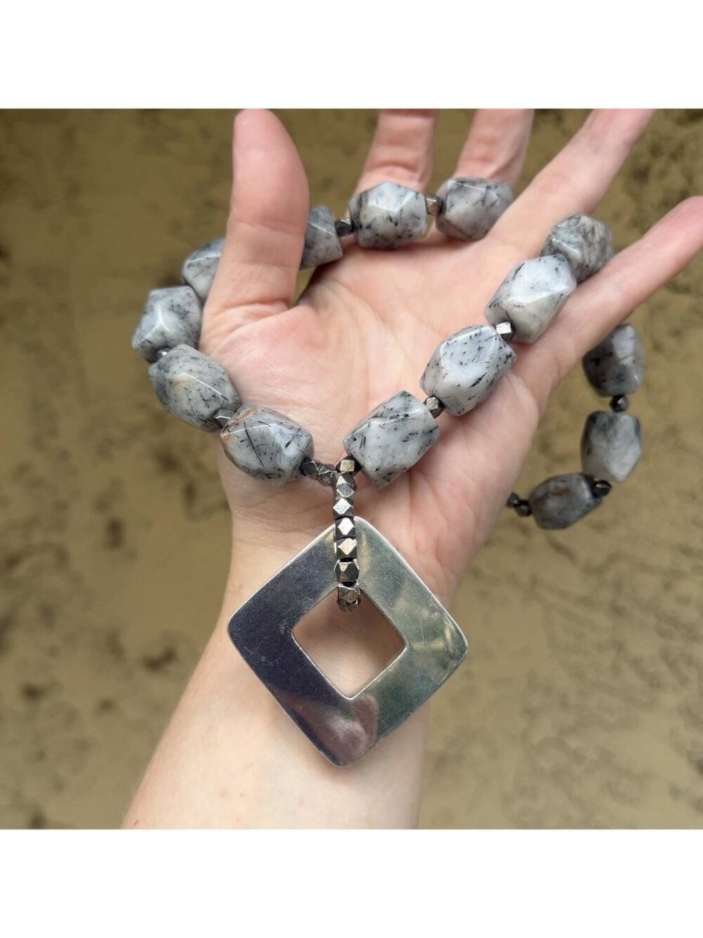 Brenda Schoenfeld Mexico 925 Chunky Modernist Tourmalinated Quartz Necklace